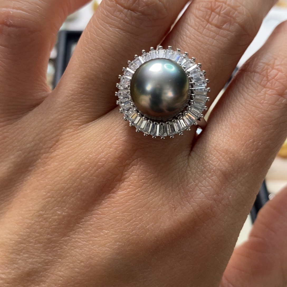 海水珍珠戒圈银S925镶嵌