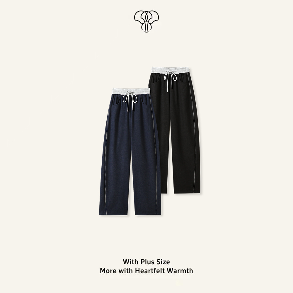 【刘婧雅】“早八实穿”休闲风撞色明线微阔直筒裤ss26379