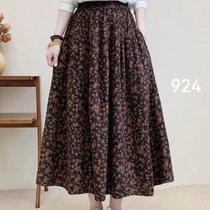 双层加厚碎花半身裙冬款