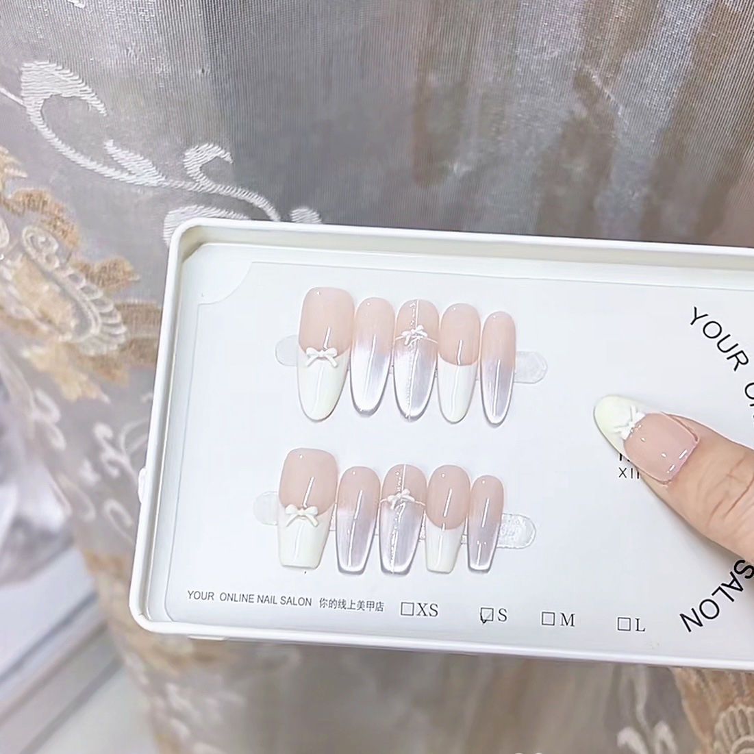 3000 NAIL “白色蝴蝶结”设计师高定原创纯手工高级猫眼显白穿戴甲