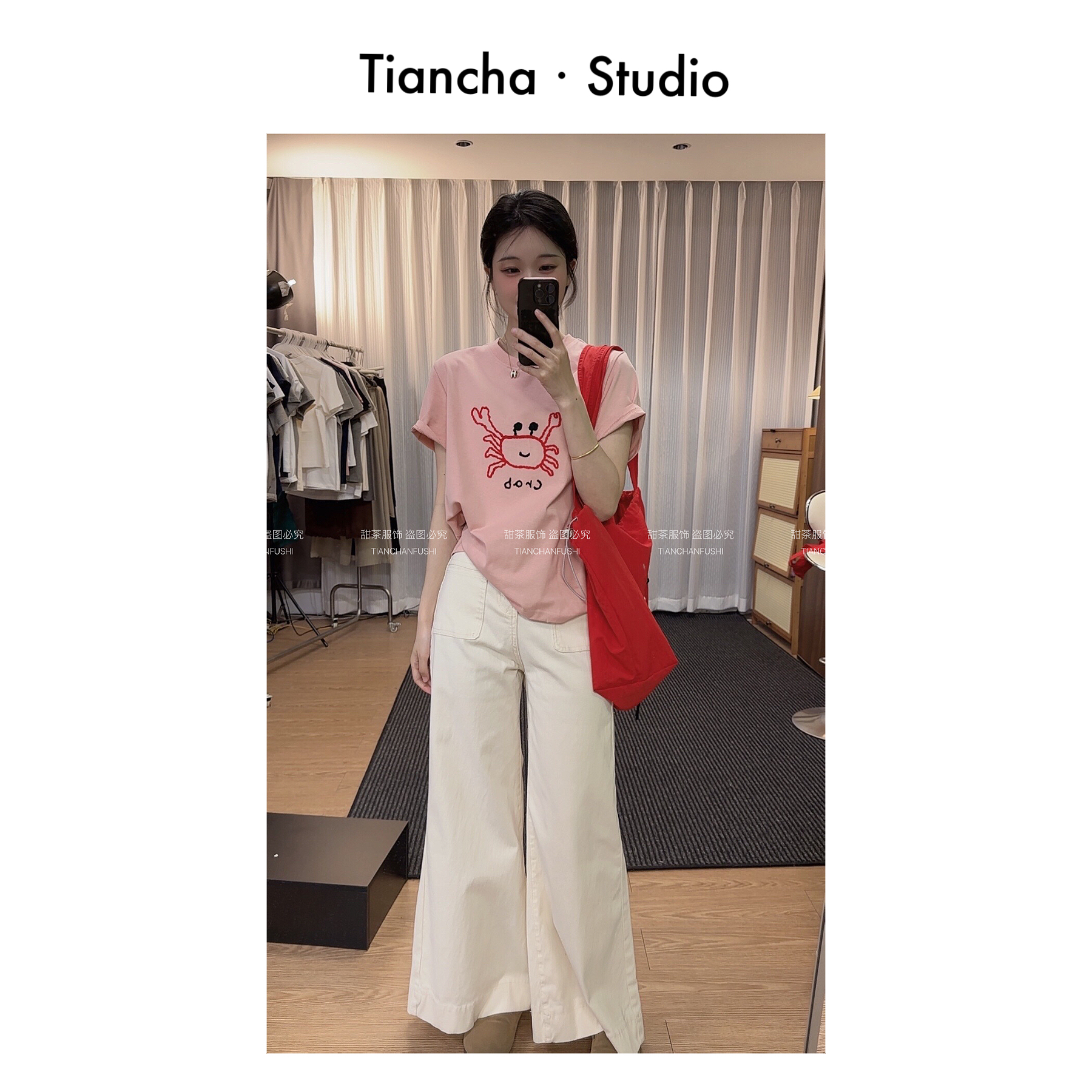 sweet c【小螃蟹】M217#夏季韩版风慵懒毛巾绣正肩短袖T恤可爱百搭