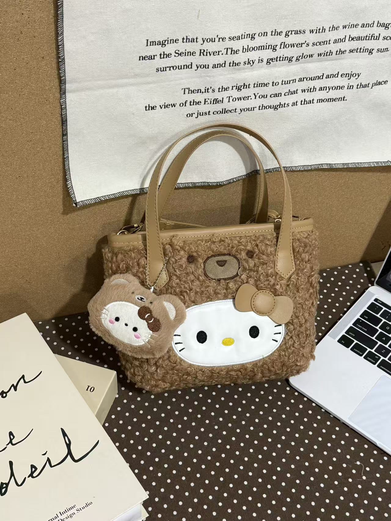 juanjuan自制可爱毛绒熊脸kt手提包e041