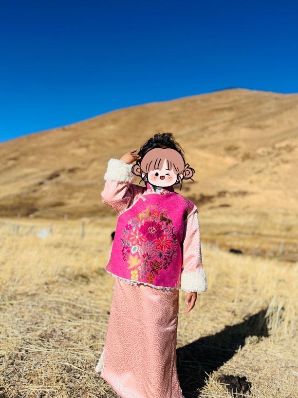 【芳菲】儿童藏式民族风冬季西藏服两件套加绒加厚金卡雪尼尔博拉裙