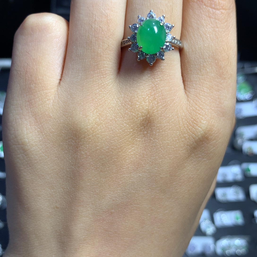 翡翠银S925镶嵌耳饰戒指