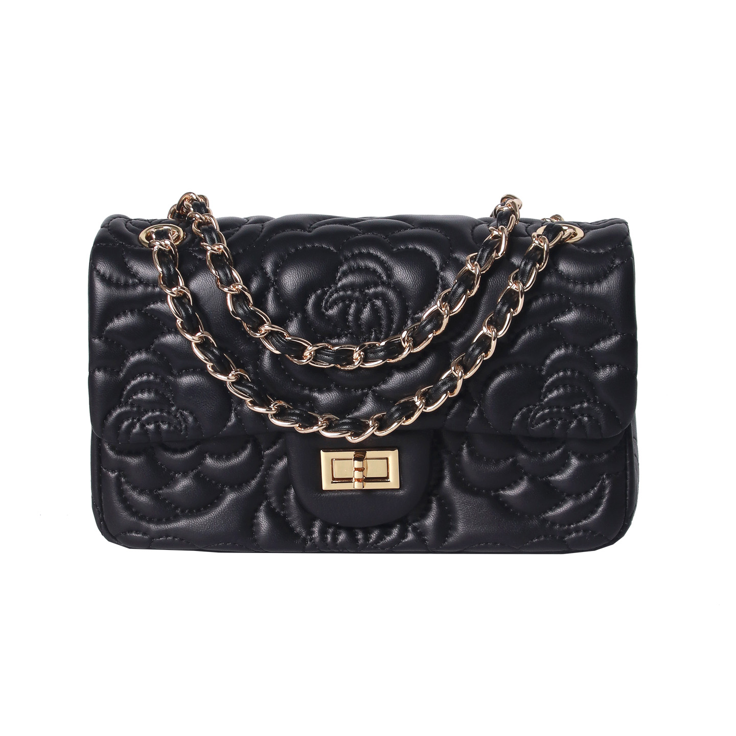 1027轻奢风刺绣山茶花可折叠单肩包包包绗缝小香风女士单肩