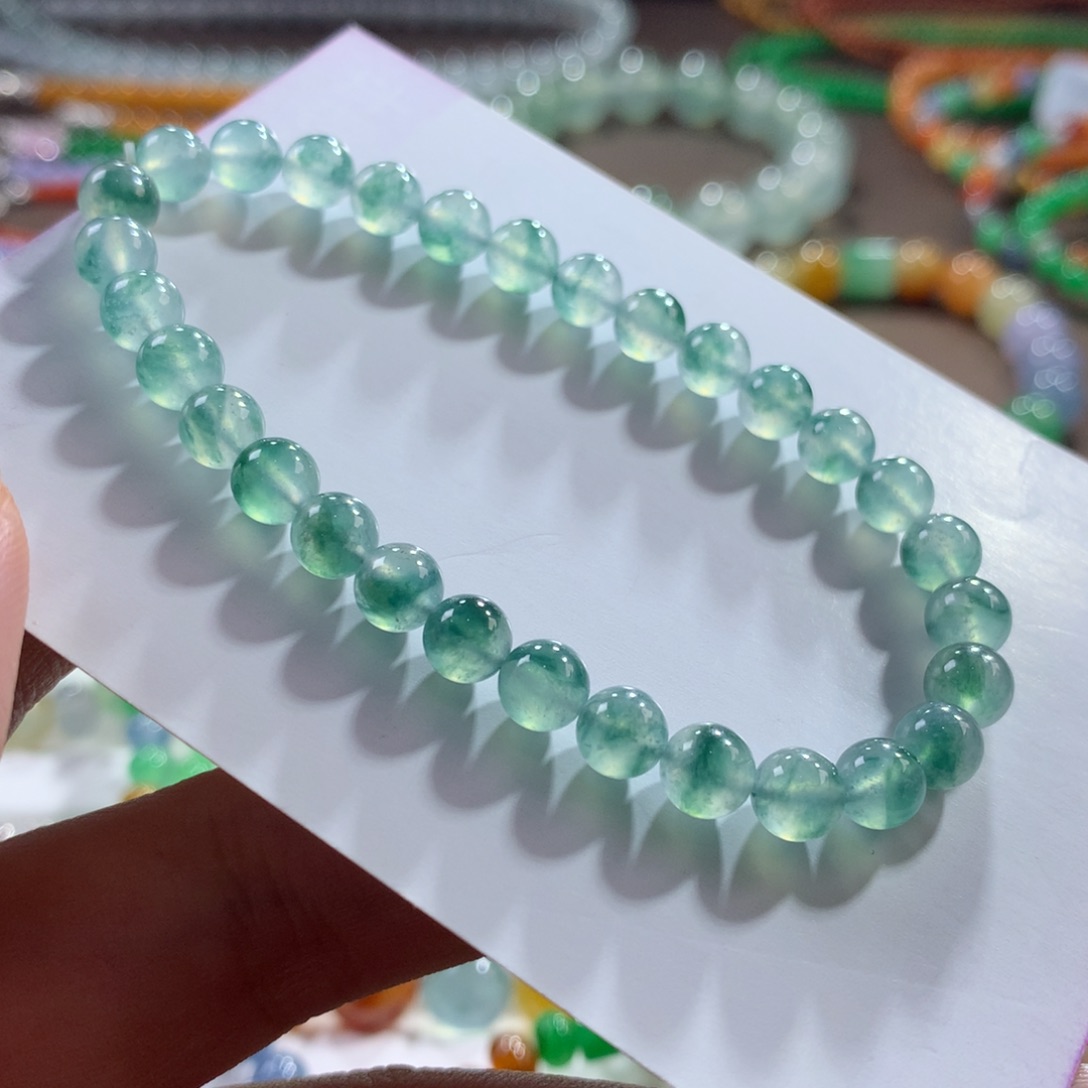 翡翠未镶嵌手链翡翠高冰冰茅台白飘蓝绿卡5.60+