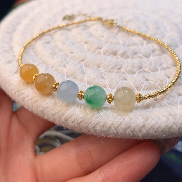 翡翠散珠油画感翡翠手串