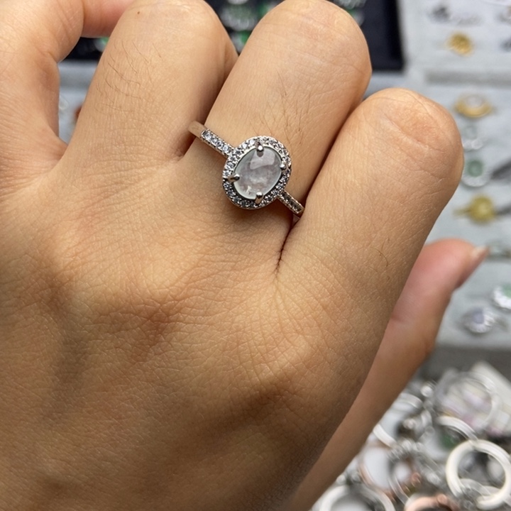 翡翠戒指银S925镶嵌戒指