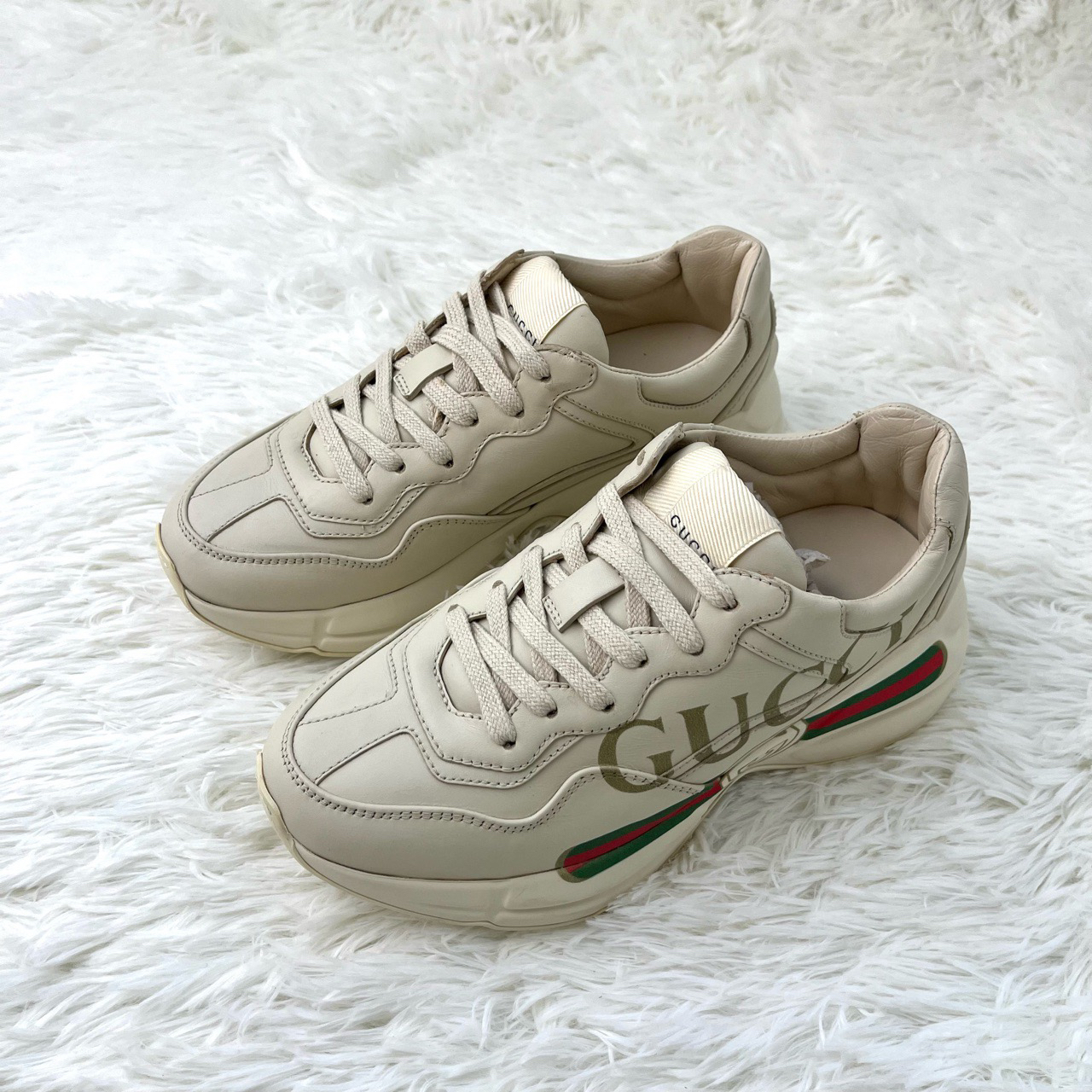 95新 GUCCI/古驰 Rhyton腰带老爹鞋米色 34.5码11921663