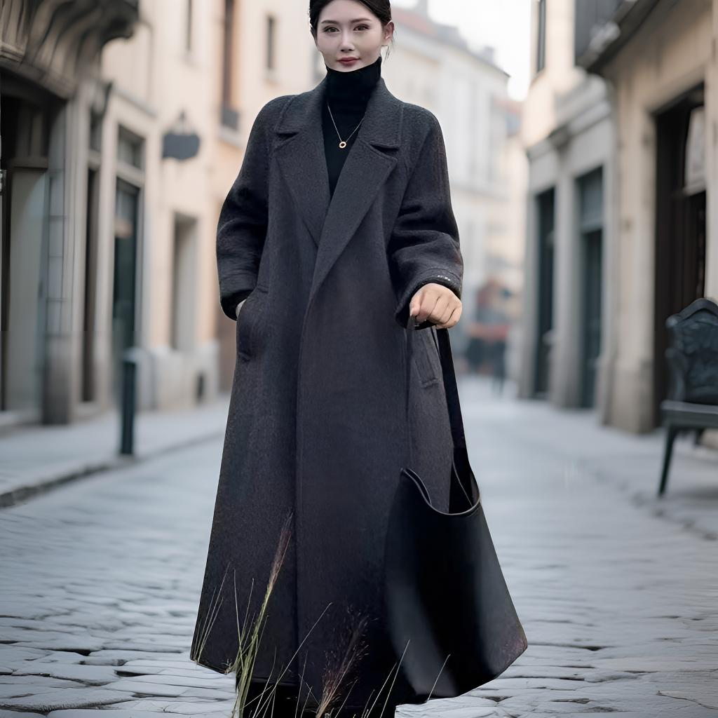 秋冬新款女士厚款双面绵羊毛呢大衣过膝长款宽松时尚外套