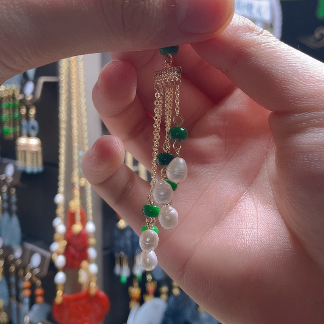 翡翠耳饰合金随****叶翡翠一个