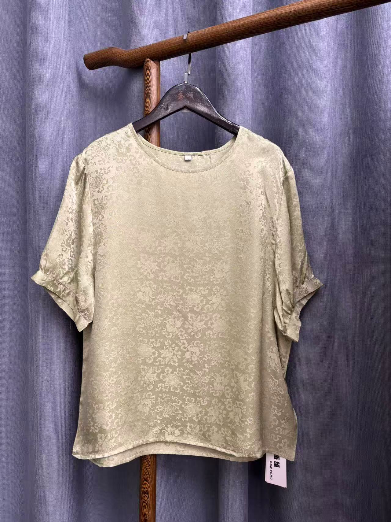 2025夏季新款休闲宽松百搭圆领桑蚕丝上衣短袖女A405