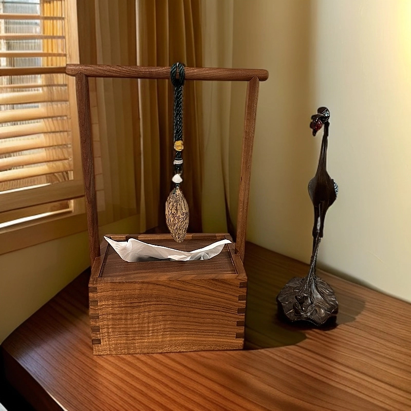 【泽木家居】北美复古黑胡桃木纸巾盒家用客厅抽纸盒新全材提梁禅意