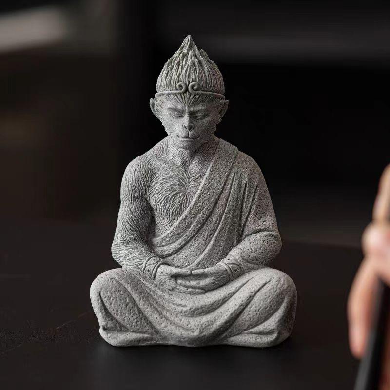 大号斗战胜佛青砂石悟空鱼缸造景茶室桌面盆景假山茶宠装饰摆件