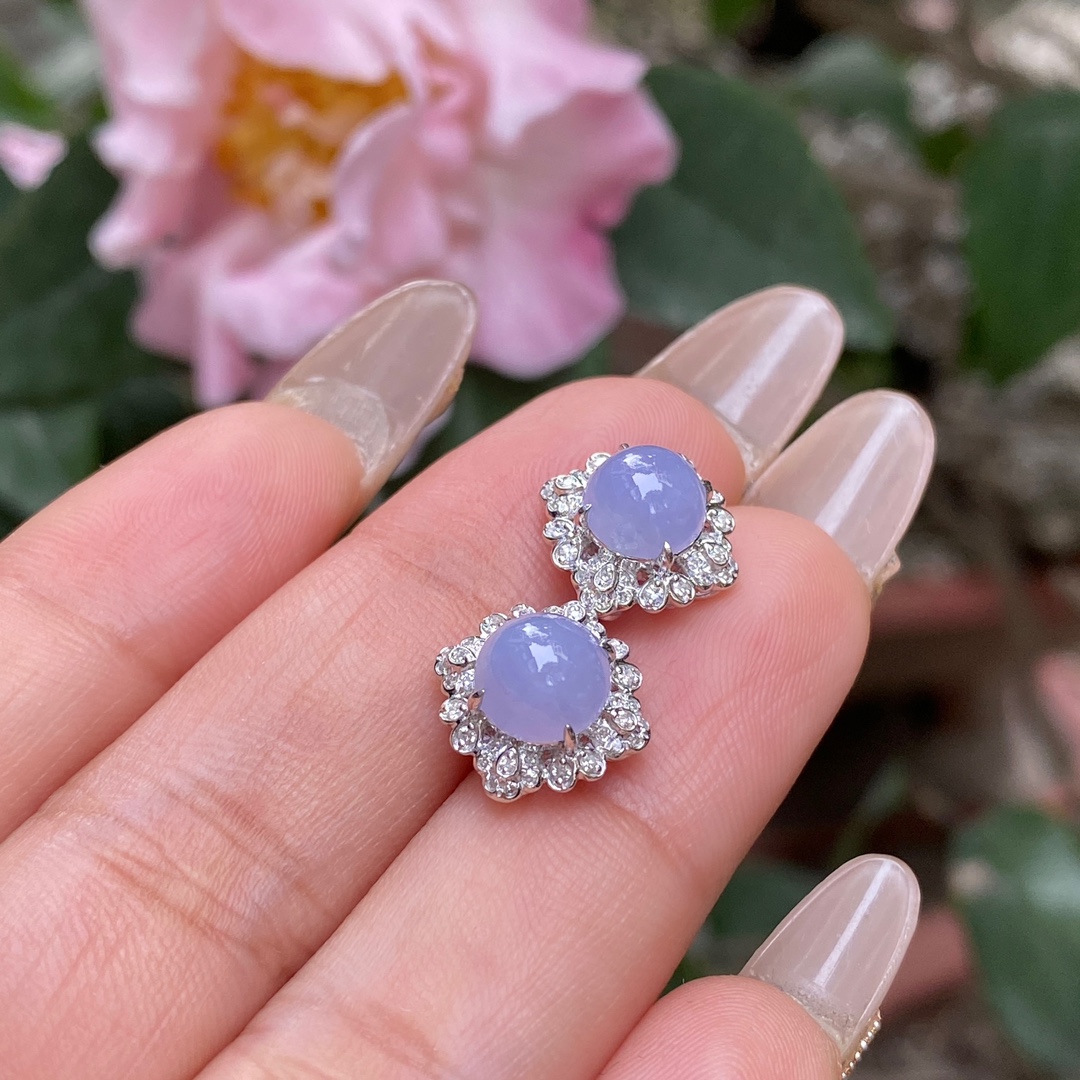 18k金镶嵌天然翡翠紫耳饰