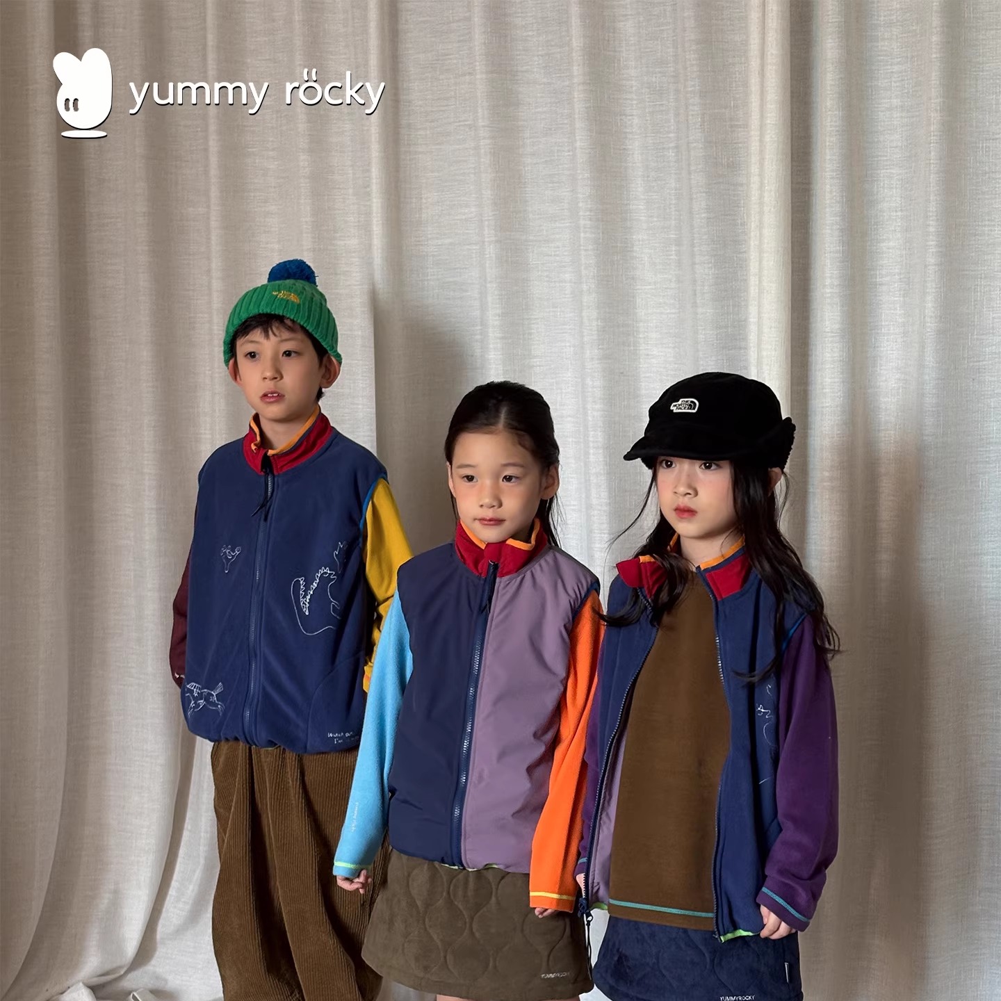 yummy&rocky进口机刺绣永久抑菌抓绒双面穿保暖马甲