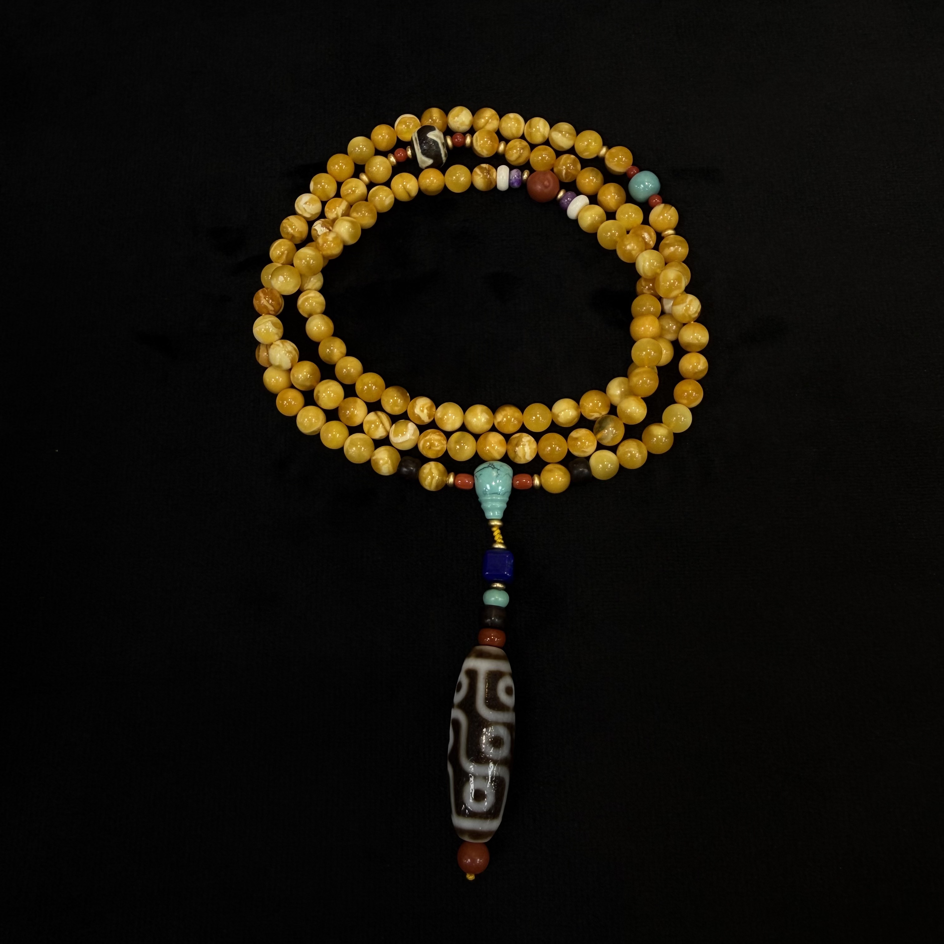 天珠蜜蜡国风设计款佛珠项链800283