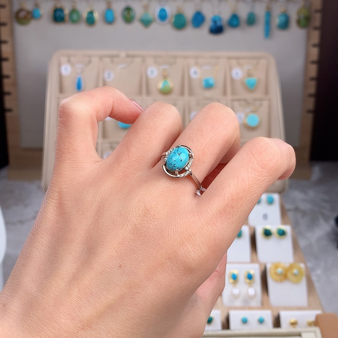 绿松石戒指银S925镶嵌