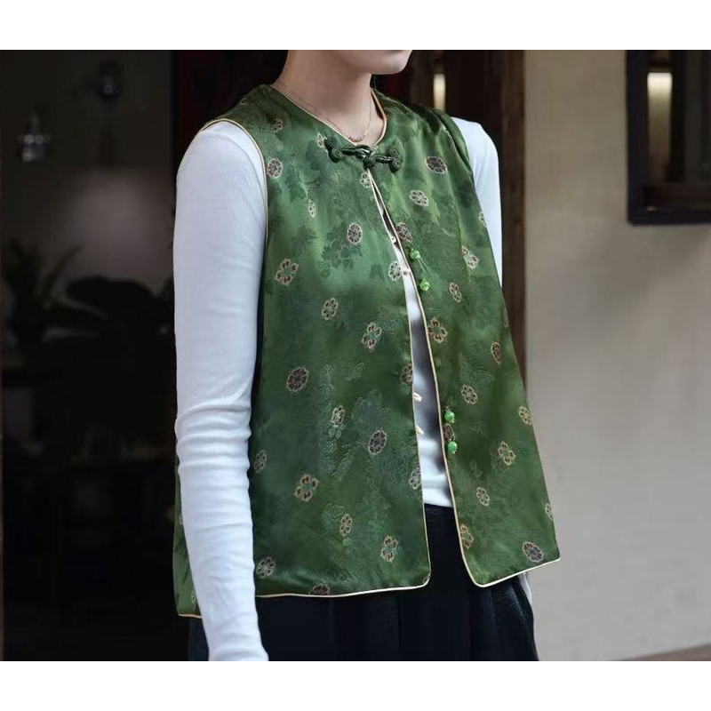 [绿绮]新中式原创设计立体领高定女士精品女士马甲