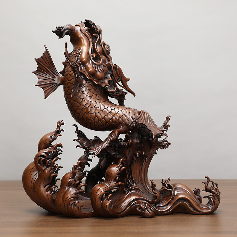 紫铜螭吻摆件全铜龙鱼螭龙瑞兽公司玄关中式小众高档摆设