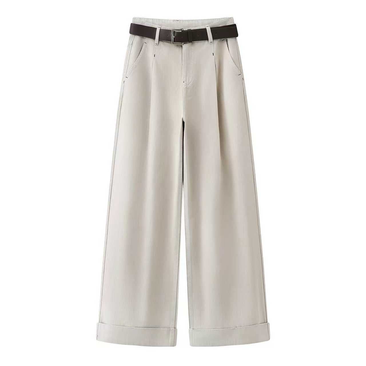 2026春装新款牛仔裤裤子阔腿裤直筒裤高腰卷边牛仔裤显瘦1152百搭