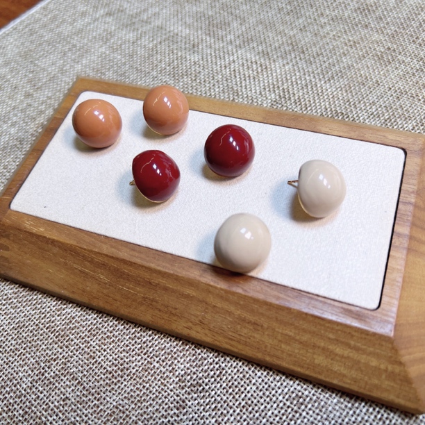 925银珐琅耳饰 纯银大圆形耳钉酒红极简风气质复古港风百搭1303