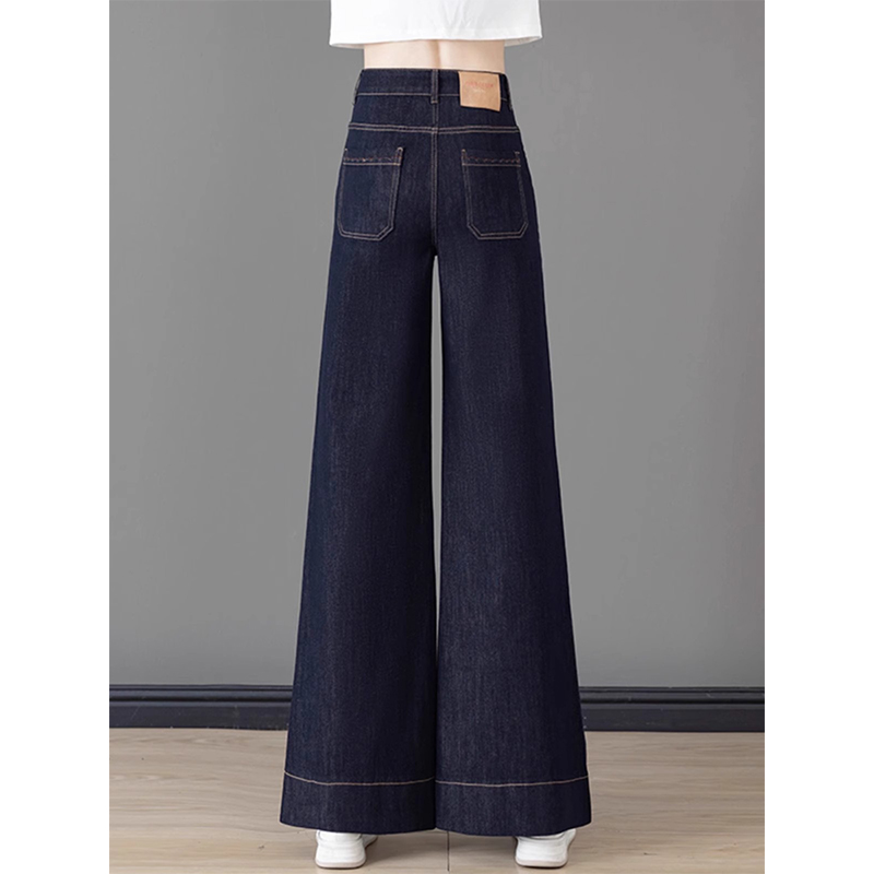 拉夏贝尔阔腿牛仔微喇裤女2025春秋季新款高腰垂感大脚裤喇叭裤子
