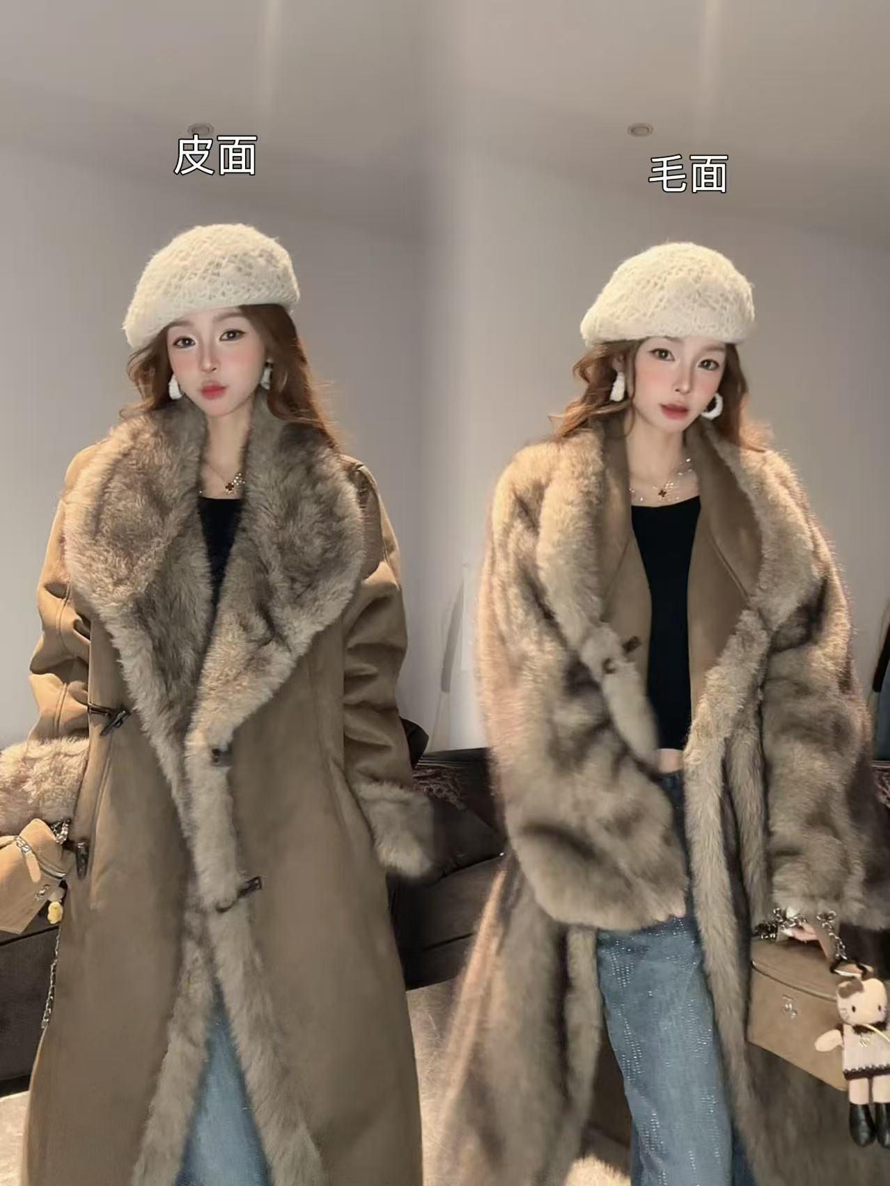 2026新款式 长款【双面穿】加绒外套女装拼接   28180