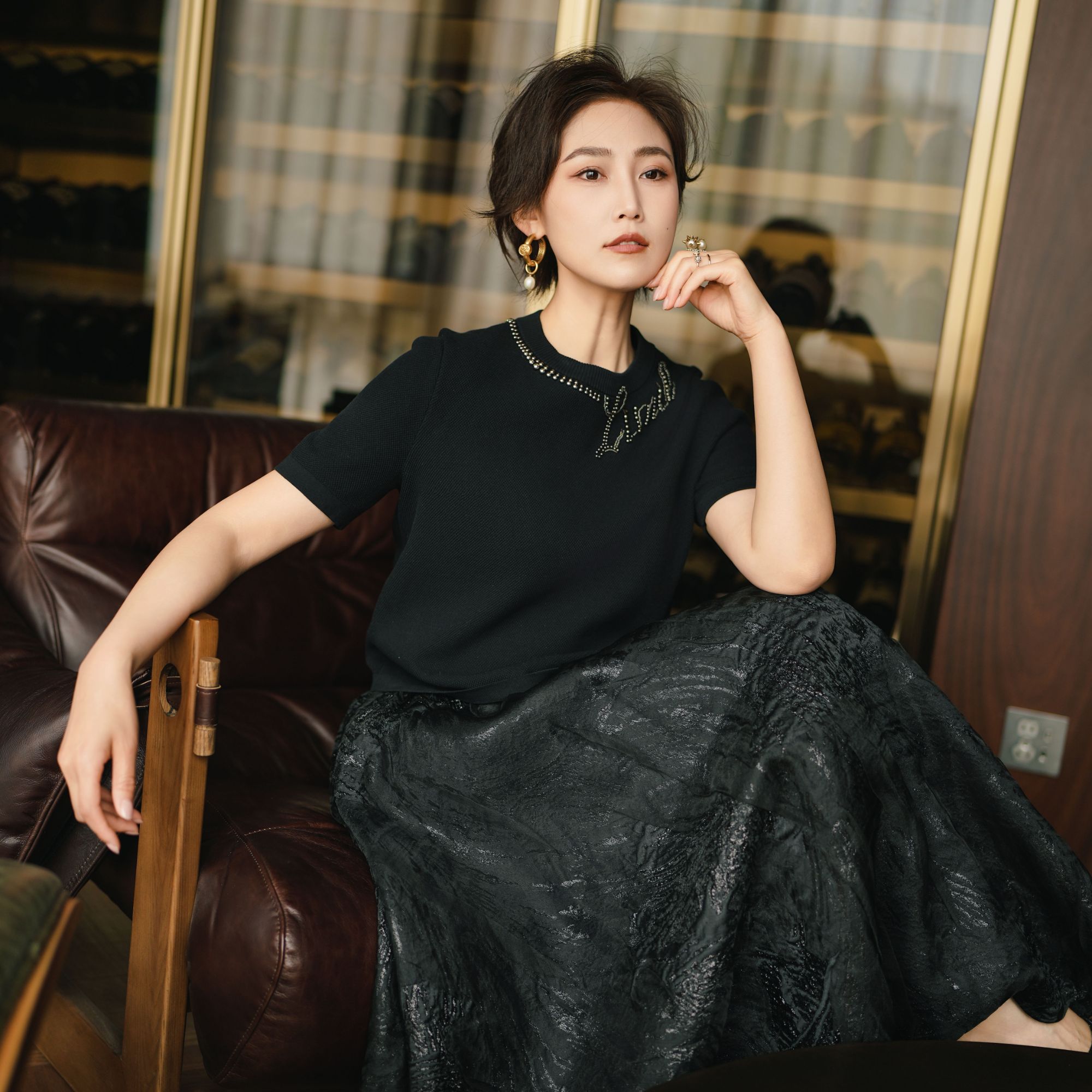 limil/丽米儿手工钉珠半袖针织女9399044