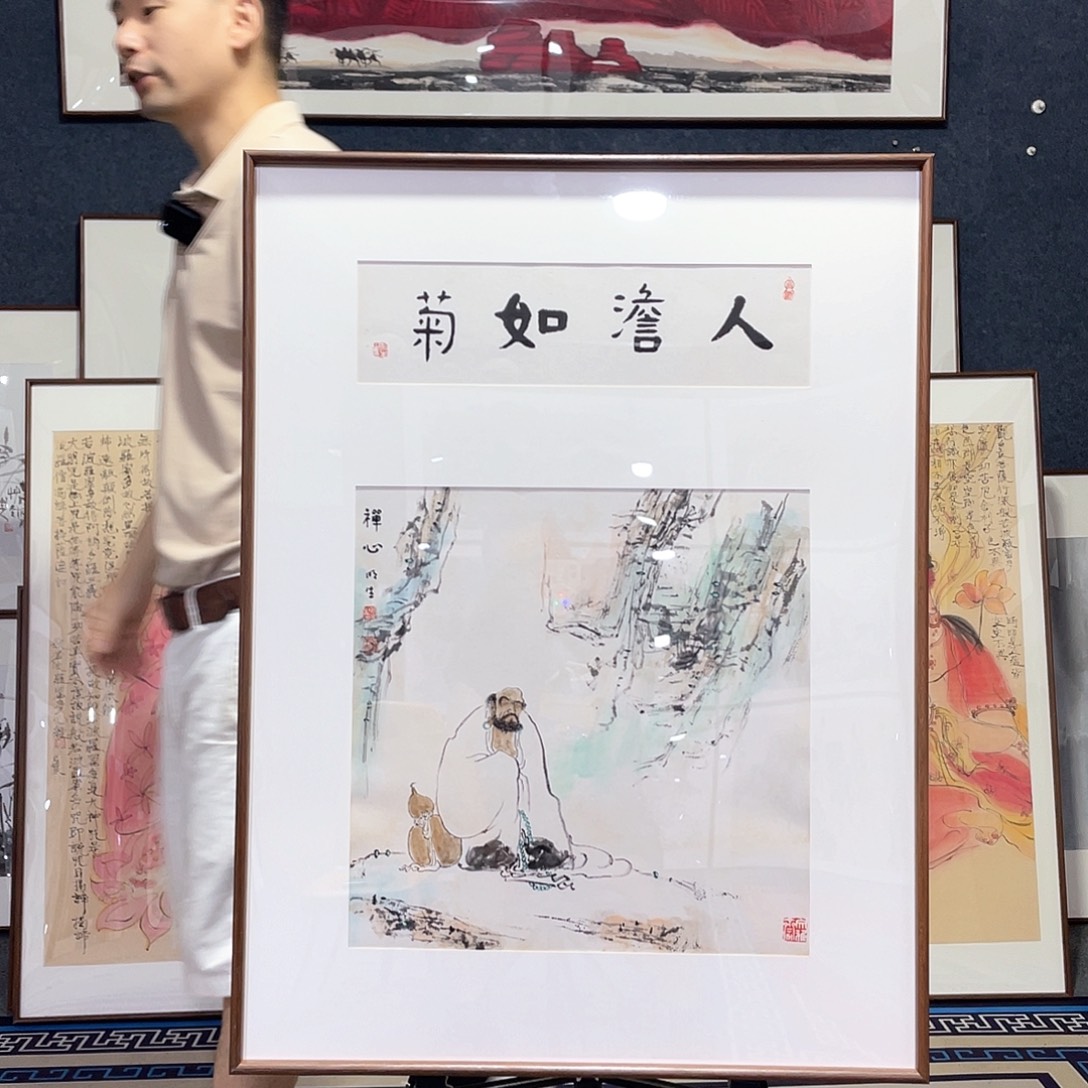 国画手绘画作品带框80/60