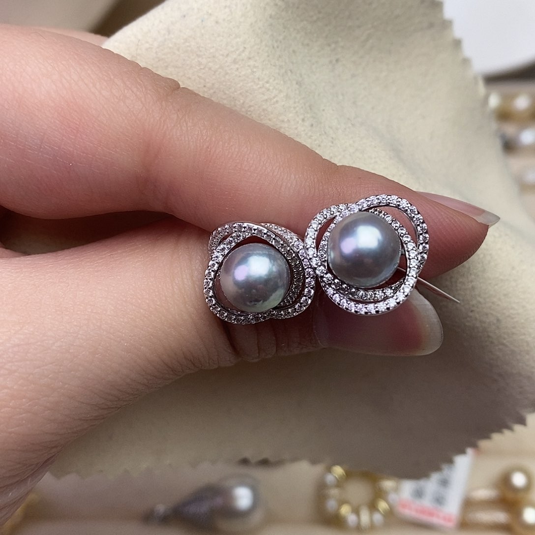 海水珍珠耳饰银S925镶嵌