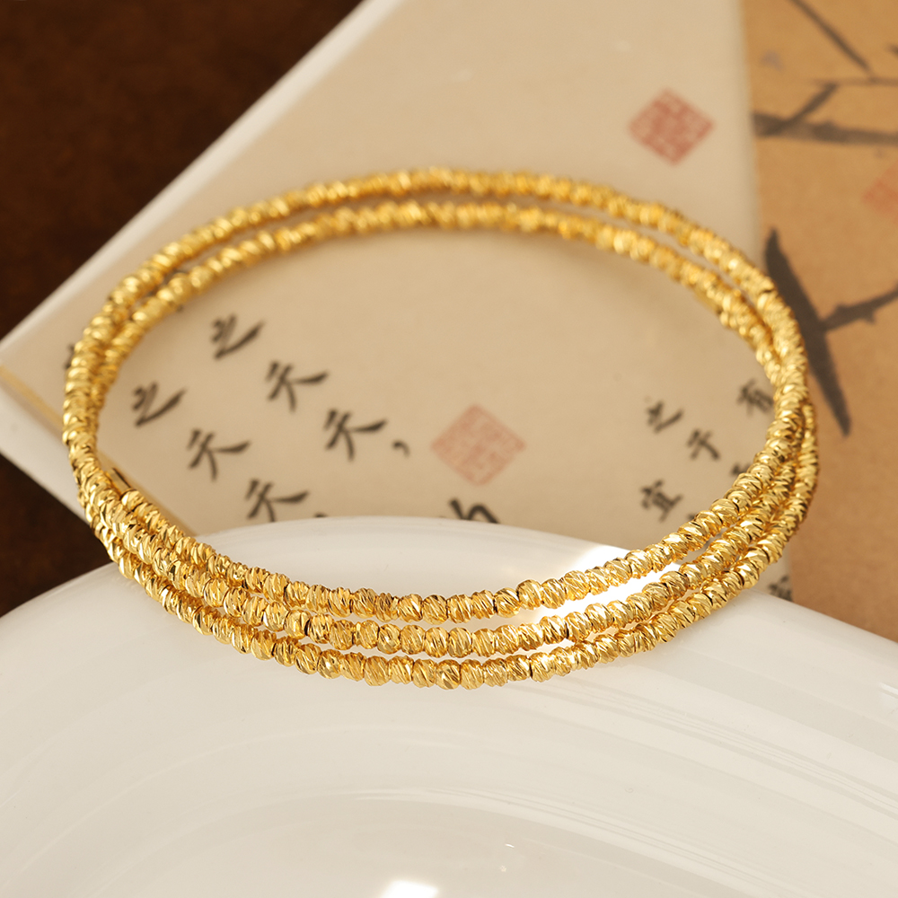 铜合金手镯 「三生三世」弹力金色手镯 气质时尚古法中国风简约镯子