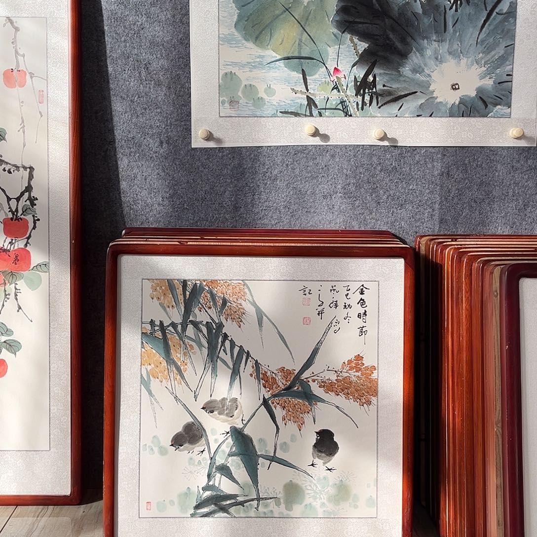 国画书画作品带框63×63