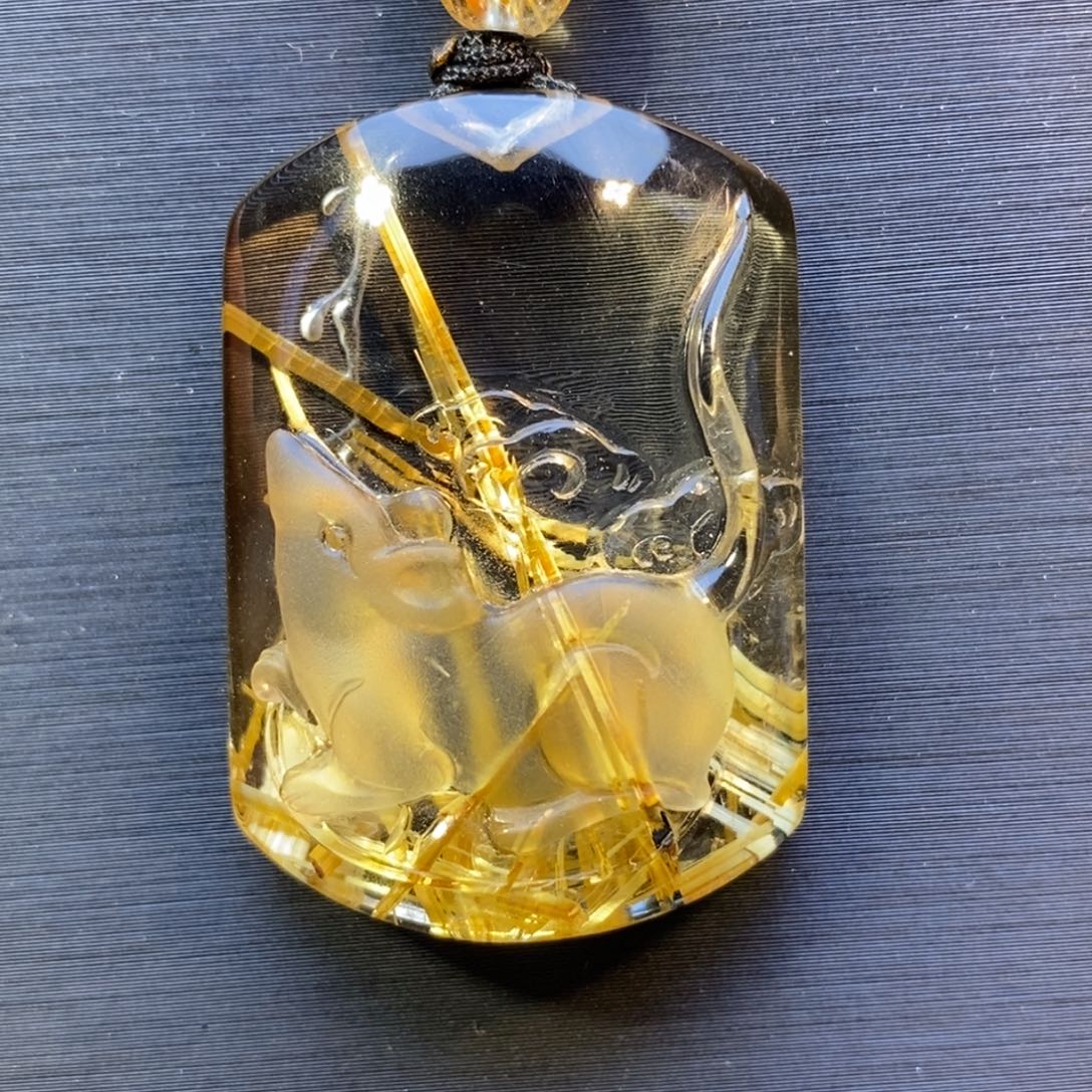 颈饰未镶嵌水晶钛晶花鼠来宝吊坠