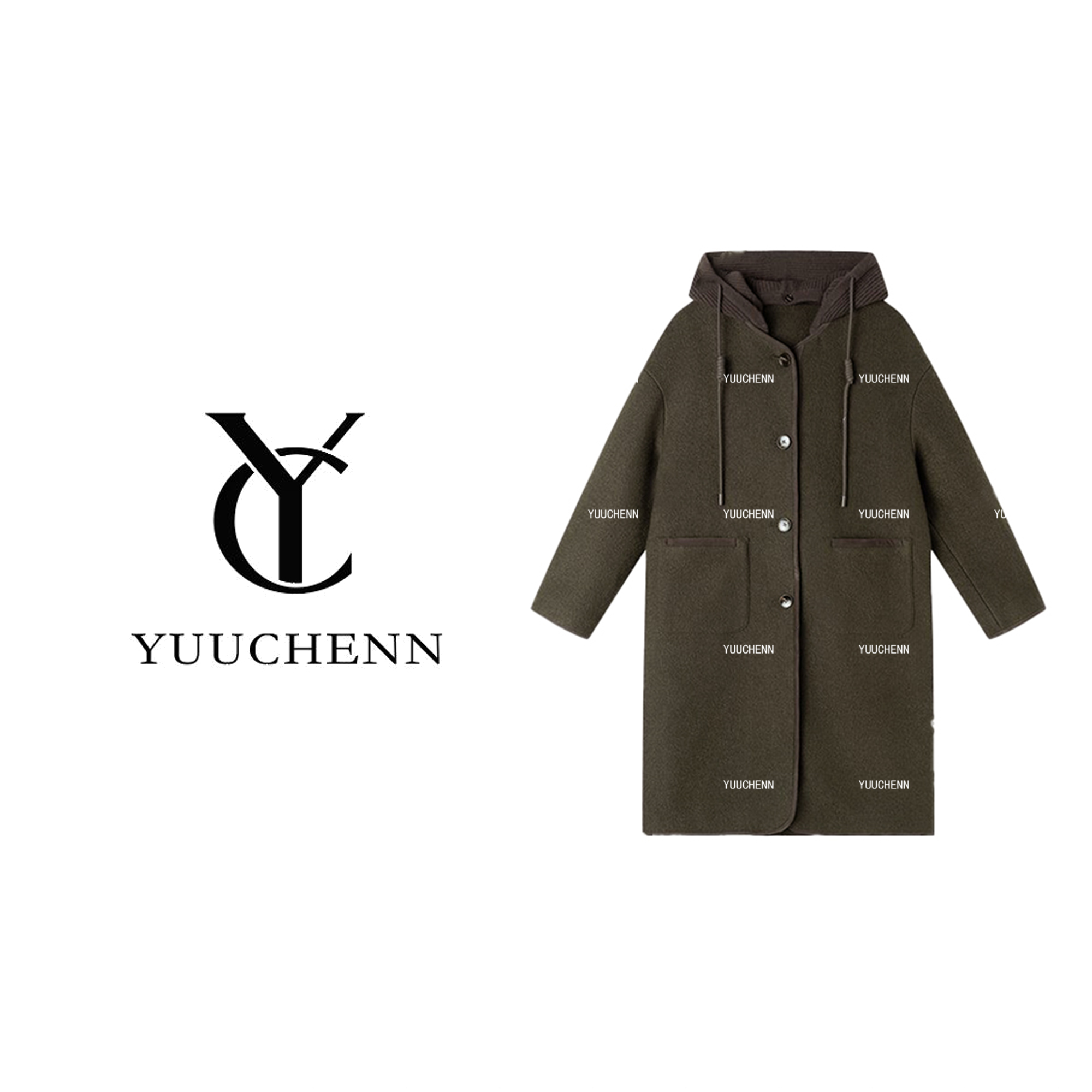 YUUCHENN 羊毛冬季连帽秋冬透气中长款外套毛呢女装大衣CC2D2523