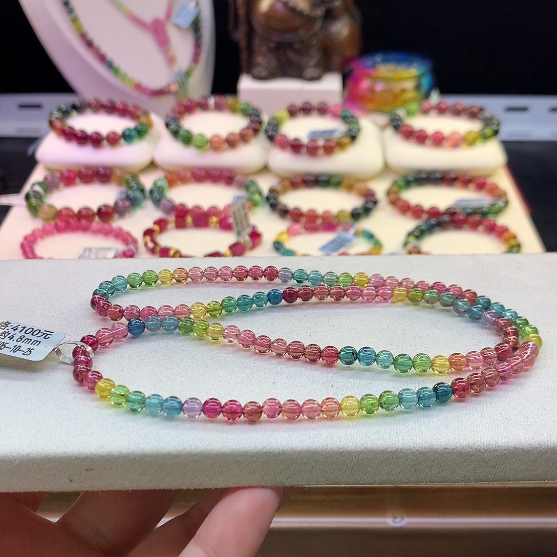 碧玺未镶嵌手串彩虹4.8mm