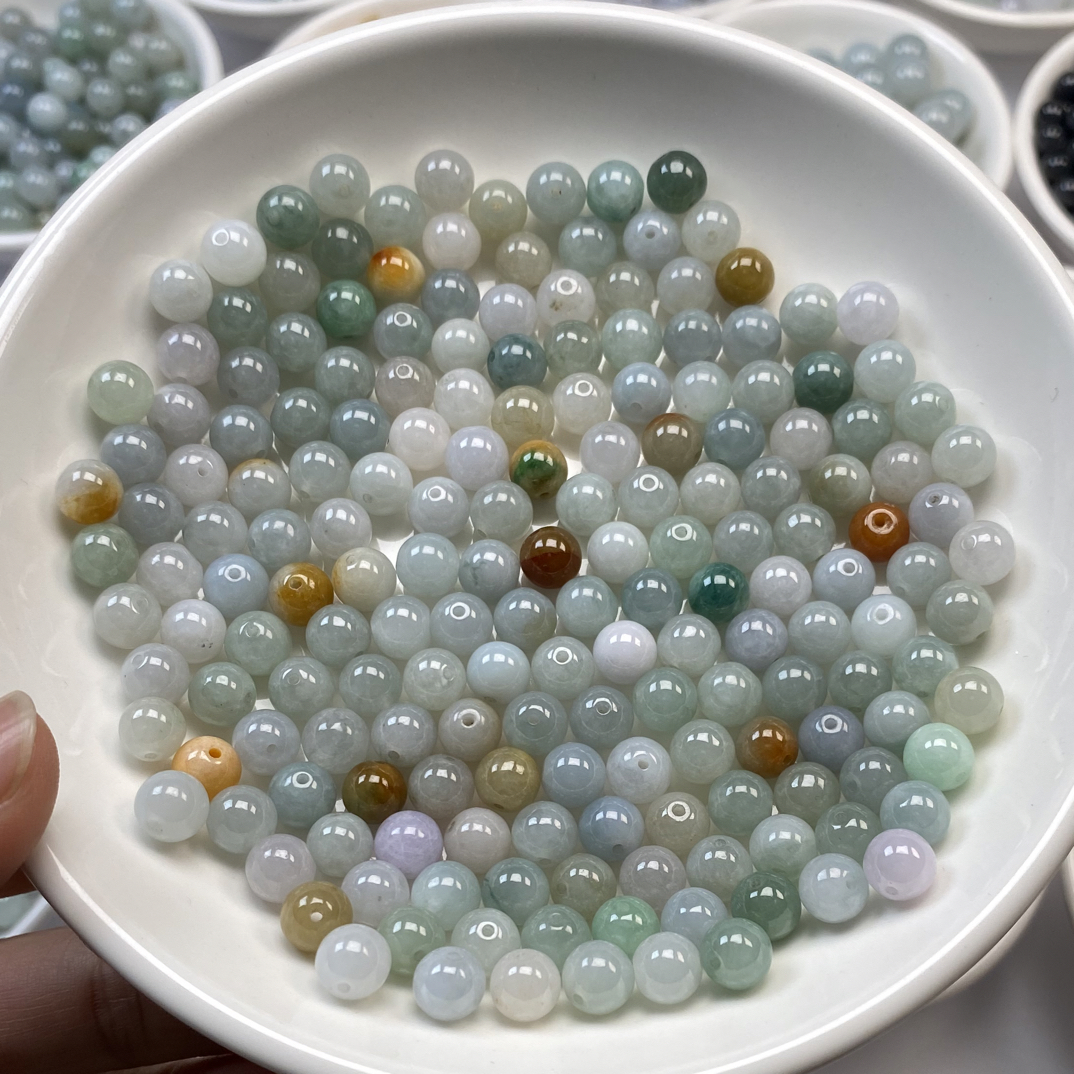天然缅甸翡翠a货多宝散珠圆珠卡7mm加颜色随机多样发货可联系客服