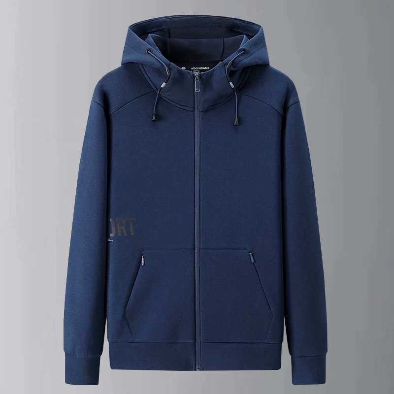 男士春秋连帽开衫时尚弹力运动休闲外套