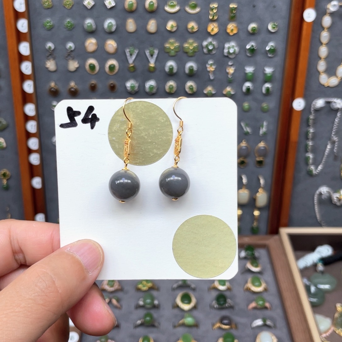 和田玉银S925镶嵌耳饰和田玉54