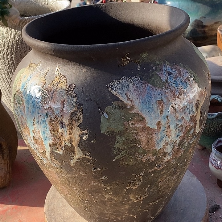 花盆紫砂口21.5高度30瑕疵黑姹