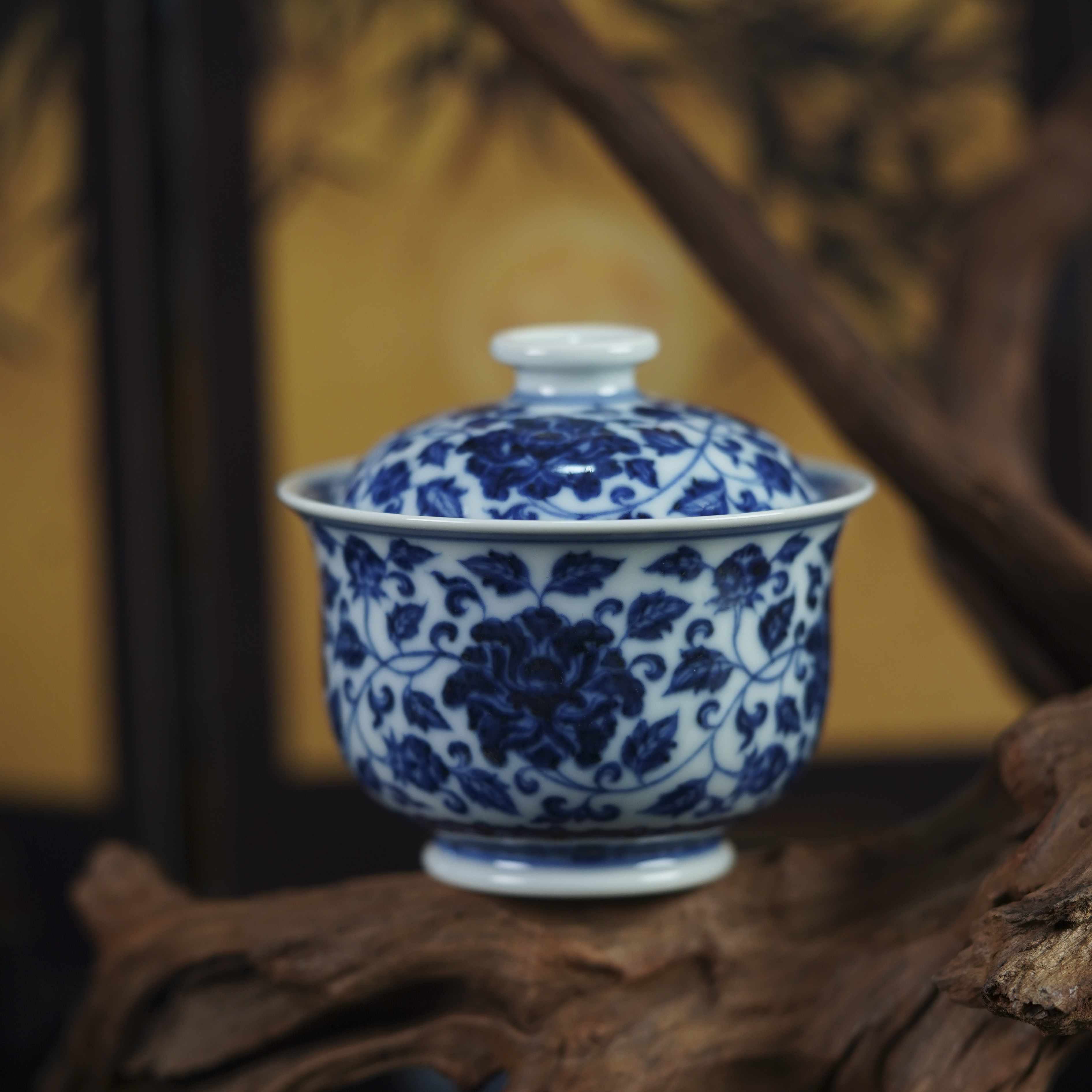 （精选）刘建锋青花花卉炉式盖碗景德镇陶瓷高端茶具包邮