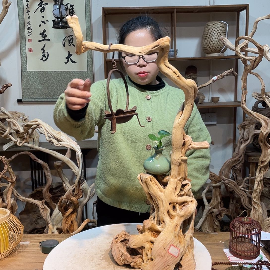 香杉木杜鹃根根艺摆件