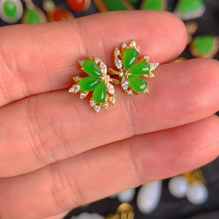 和田玉（碧玉）耳钉银S925镶嵌