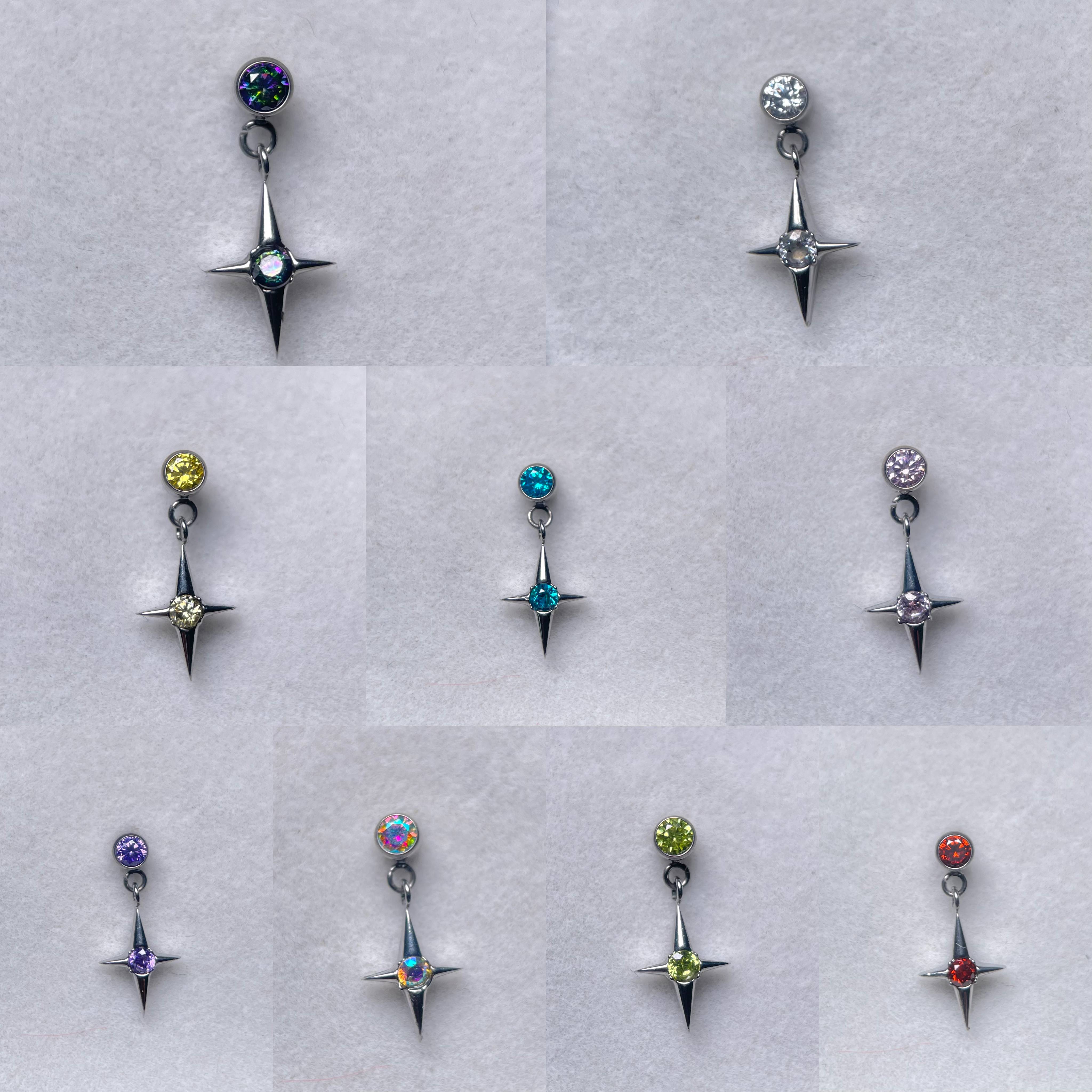 合金耳饰 F136钛合金耳钉四芒星flat耳骨钉耳垂内螺旋耳钉