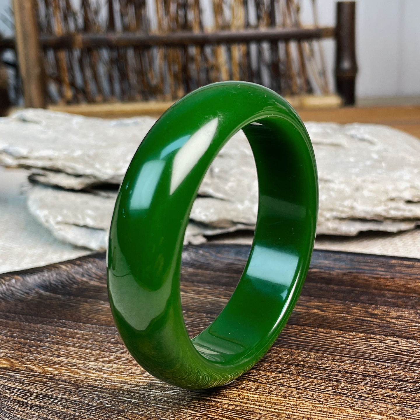 【门店爆款】俄罗斯和田玉碧玉手镯 菠菜绿手镯 平安镯/细镯