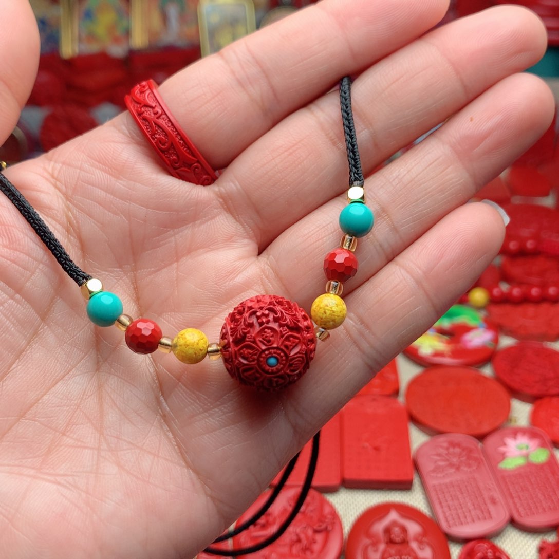 天然辰砂工艺品朱砂锁骨链