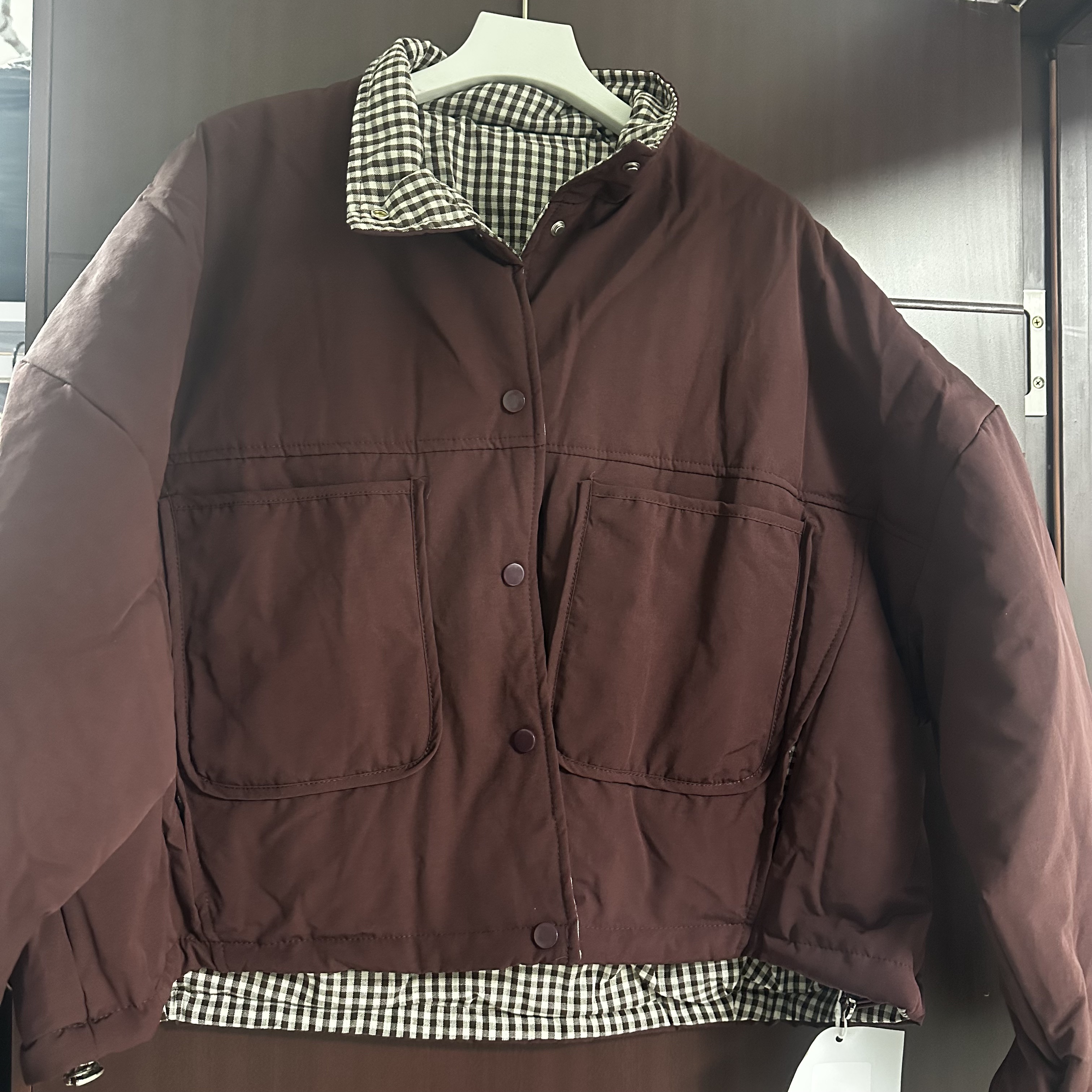 Phm老钱风秋冬过跨款内胆格子口袋外套1986 88217