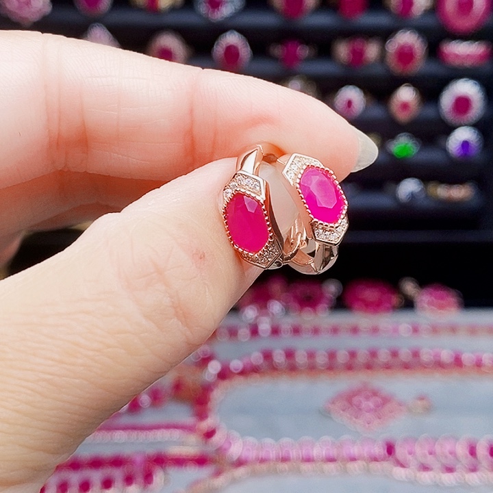 耳饰银S925镶嵌红宝石