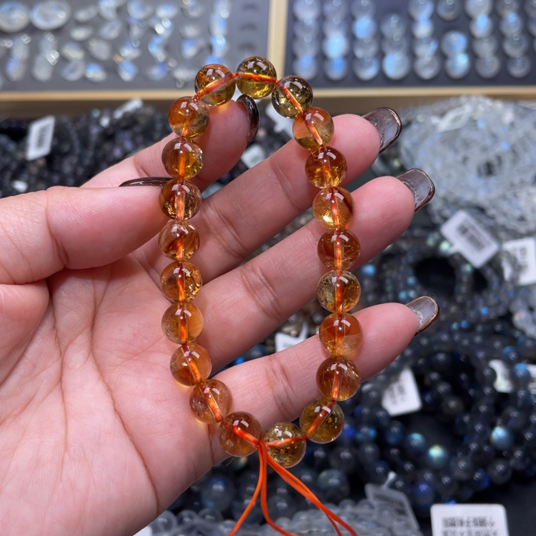 黄晶手链未镶嵌精****靈黄塔晶手链9mm