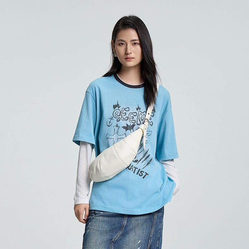 2026春S5C新款T恤日常通勤2B532宽松女士简约春夏圆领休闲时尚